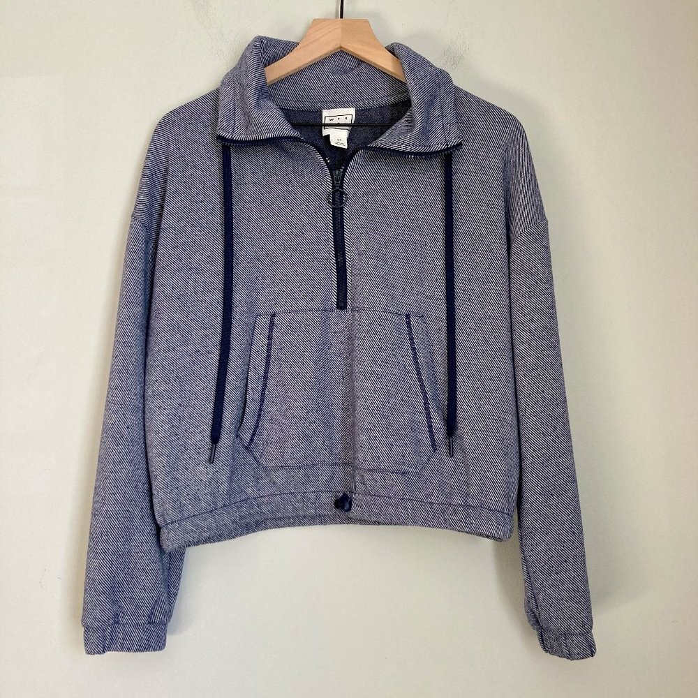 Wesley Bandier Striped Pullover Half-Zip Sweatshirt Small Blue White Athleisure - Picture 1 of 8